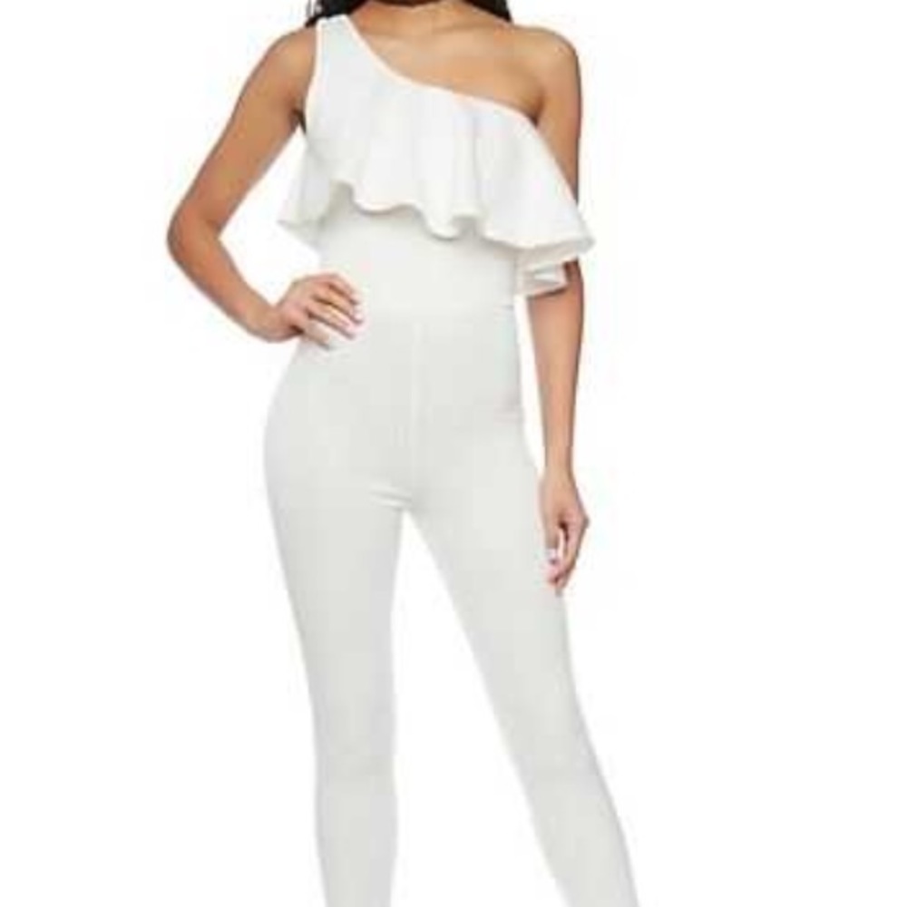 One Shoulder Ruffle Jumpsuit